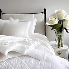 rose and bed with pillows