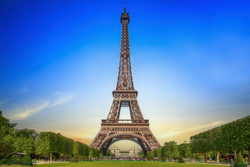 Paris Eiffel Tower and Champ de Mars in Paris - 664131477