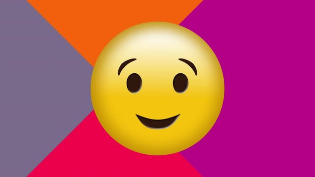 Animation of flying kiss face emoji against abstract geomrtic pattern background