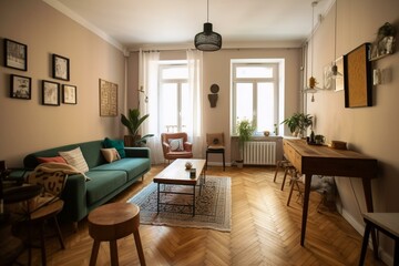 Cozy and charming flat with vintage vibes in the heart of the city. Generative AI