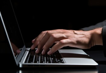 Fototapeta na wymiar A person typing on a laptop at a desk
