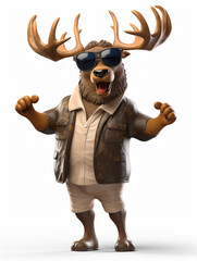 Naklejka premium A Cool 3D Cartoon Elk Wearing Sunglasses on a Solid Background