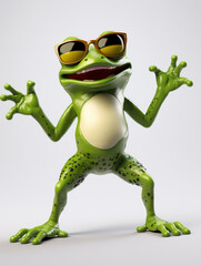 A Cool 3D Cartoon Frog Wearing Sunglasses on a Solid Background