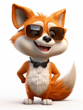 A Cool 3D Cartoon Fox Wearing Sunglasses on a Solid Background