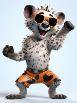 A Cool 3D Cartoon Hyena Wearing Sunglasses on a Solid Background