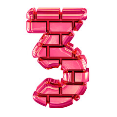 Symbol made of pink bricks. number 3
