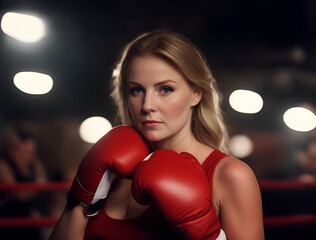 Beautiful blonde woman boxing. Female training