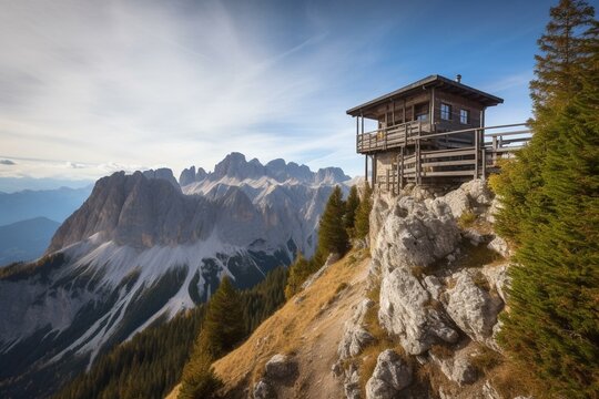 Viewpoint at Strudelkopf in the Dolomites. Generative AI