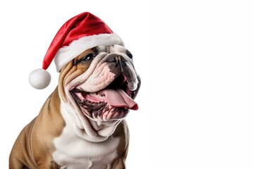 Happy dog wearing santa hat
