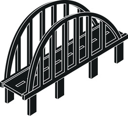 Cartoon Black and White Isolated Illustration Vector Of An Arched Road Bridge