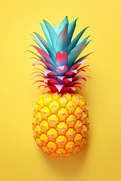 A colorful pineapple on a yellow background. Vibrant pop art image.