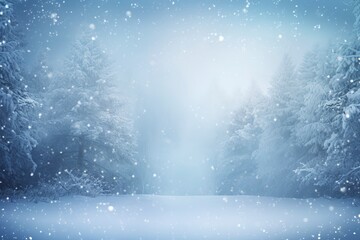 winter and christmas snowy background with snowdrifts and snow-covered blur forest. cold winter time, generative ai - obrazy, fototapety, plakaty