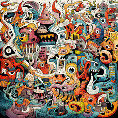 Fototapeta premium colorful monsters doodle art