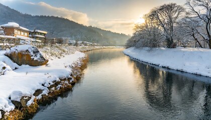 Obraz premium 日本の川の冬景色3