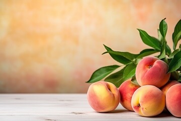 Peach fruit banner on pastel pink background