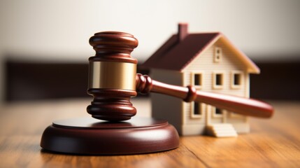 A Miniature House and Gavel on a Table, Representing Real Estate Law