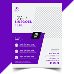Vector illustration of a simple and elegant A4 purple business flyer template with corporate layout and brochure print design clean and dazzling