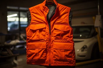 Foto op Canvas A bright orange vest worn for safety during work to prevent accidents. Generative AI © Ethan