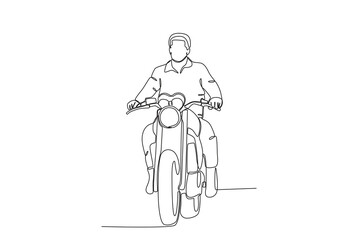 A man riding a motorcycle. Bikers one-line drawing