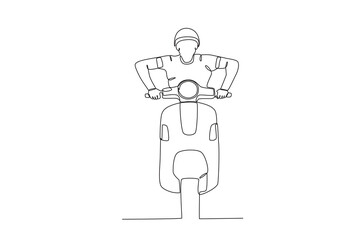 A man rides a motorcycle at speed. Bikers one-line drawing