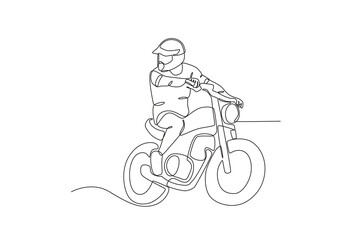 Fototapeta na wymiar A racer rides a motorcycle fast. Bikers one-line drawing