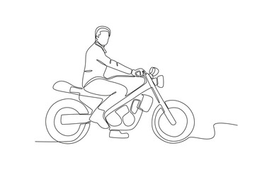 Fototapeta na wymiar A man rides freely. Bikers one-line drawing