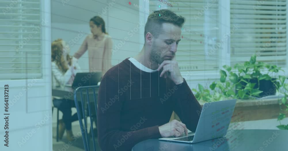 Aufkleber animation of data processing over caucasian businessman working in office