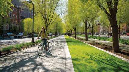 Obraz premium Vibrant Scenes on Wheels: Explore the Joyful World of Cycling in Parks and Streets with People of All Ages, generative AI