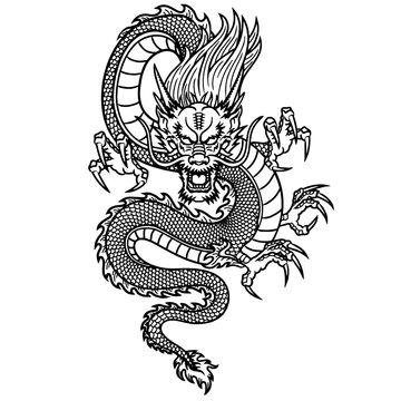 Vector design of an awesome black chinese dragon looking to front