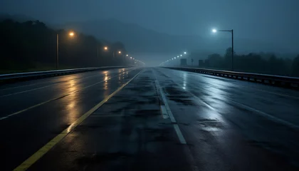 Fototapeten empty highway at night after rain © Miftakhul Khoiri