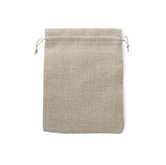 One burlap bag isolated on white, top view
