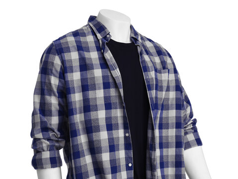 Male mannequin dressed in stylish shirt isolated on white