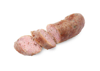 Tasty cut homemade sausage isolated on white