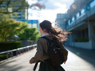 通学する日本の女子高校生