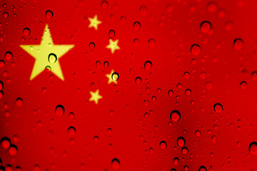 China flag with rain droplets