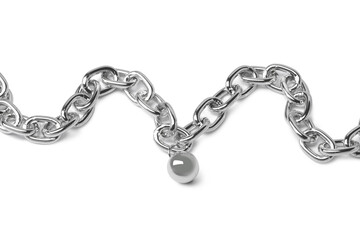 One metal chain isolated on white, top view. Luxury jewelry