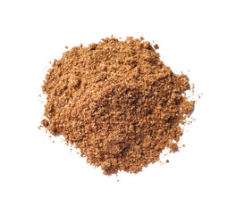 Heap of aromatic caraway (Persian cumin) powder isolated on white, top view