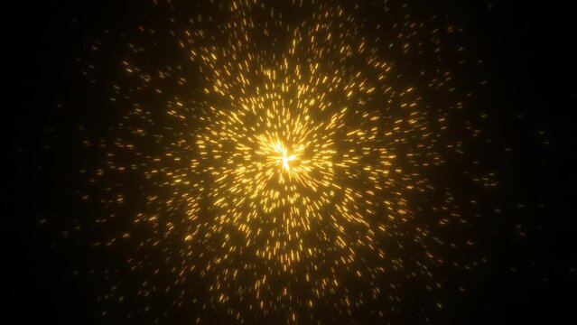 Bright glowing circle of flying sparks particles. Fireworks like motion background. Loop