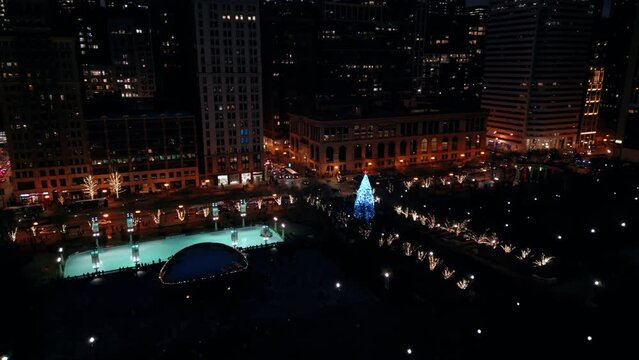 New Year's Christmas Downtown with a Christmas tree and a skating rink, Millennium Park in the city of Chicago