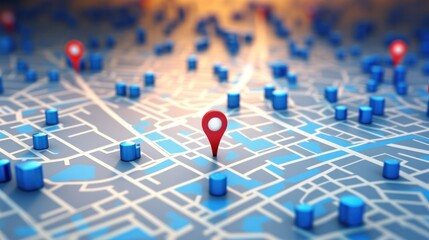 3D Map travel location. Locator mark of map and location pin or navigation icon sign on background with search. 3D rendering.