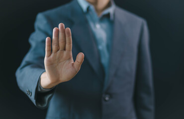 Man hand showing palm gestures stop