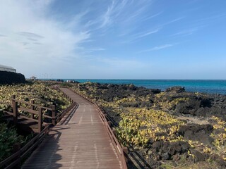 Fototapeta premium An oceanfront promenade in Jeju Island, South Korea