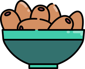 Bowl of dried dates line icon