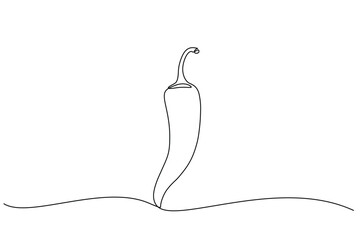 continuous line drawing of a chili. Single line concept of a chili in doodle style on white background. Vector