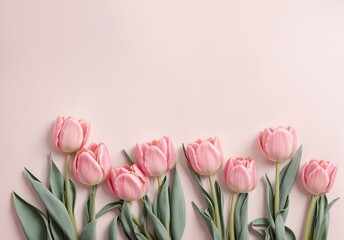 Bouquet of pink tulips flowers on pink background