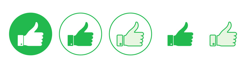 Thumbs up icon set. Hand like. Like icon vector.