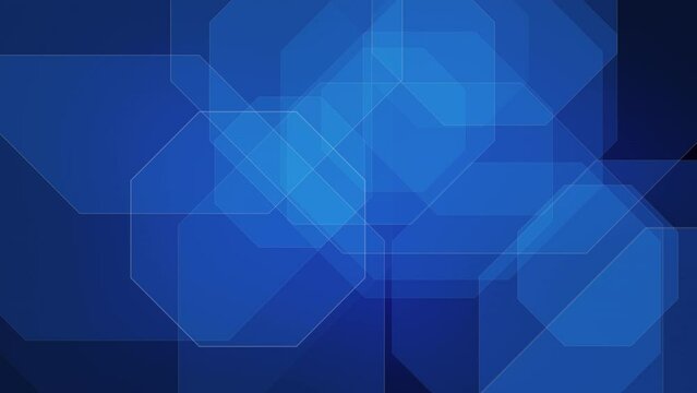 Technology concept blue octagons in motion create futuristic abstract background with unique layout. Abstract motion blue moving octagons craft hypnotic transition for dynamic presentation