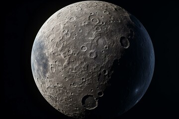 Lifelike portrayal of moon in outer space with detailed lunar surface and craters. Generative AI