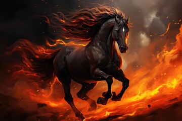 Obraz na płótnie Canvas Horse running in the fire background.