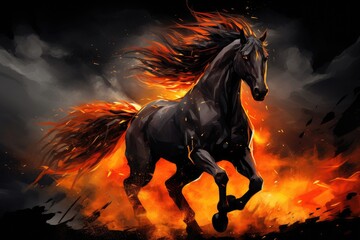 Obraz na płótnie Canvas Horse running in the fire background.